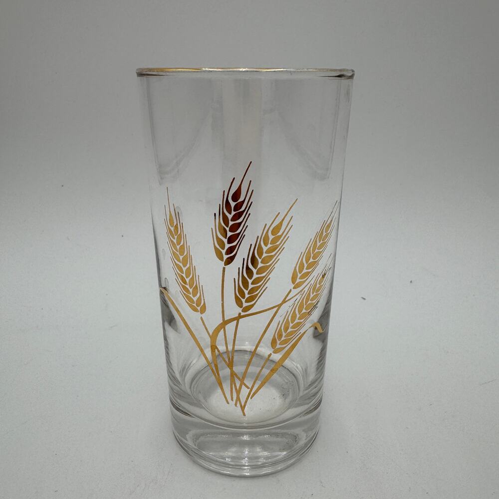 Vintage Golden Wheat Highball Glass 22K Gold Rim 10 oz by Homer Laughlin